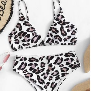 Leopard Print Top With High Leg Bikini Set